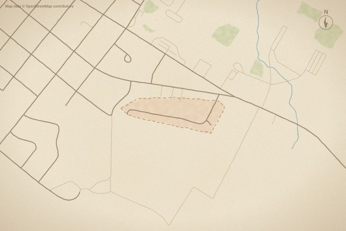 Watercolor map of Dalton's Cove in Farmville, NC, showing its streets, water and surroundings