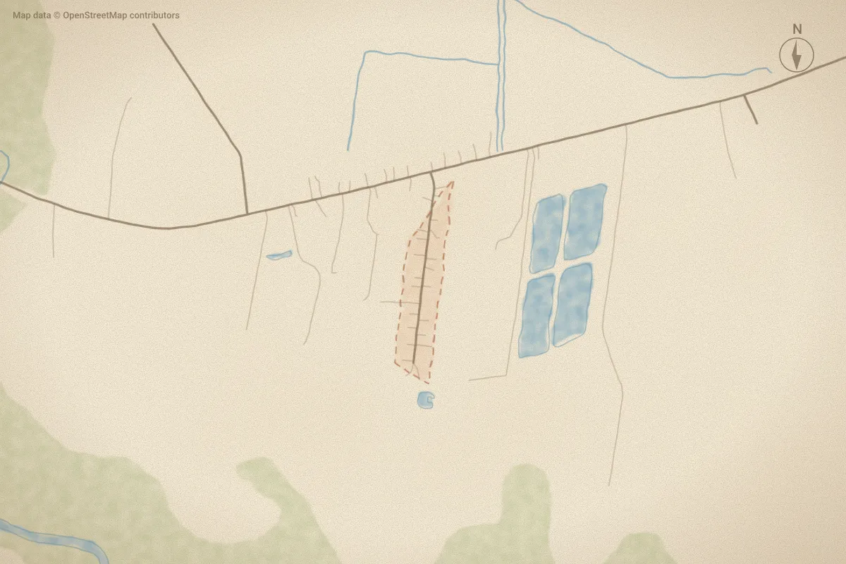 Watercolor map of Deer Haven in Newport, NC, showing its streets, water and surroundings