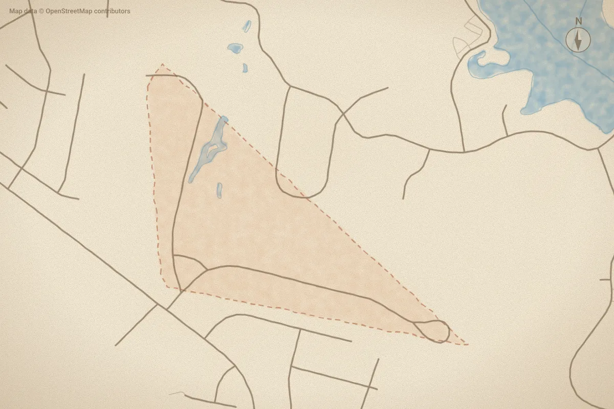 Watercolor map of Deerwood in Goldsboro, NC, showing its streets, water and surroundings