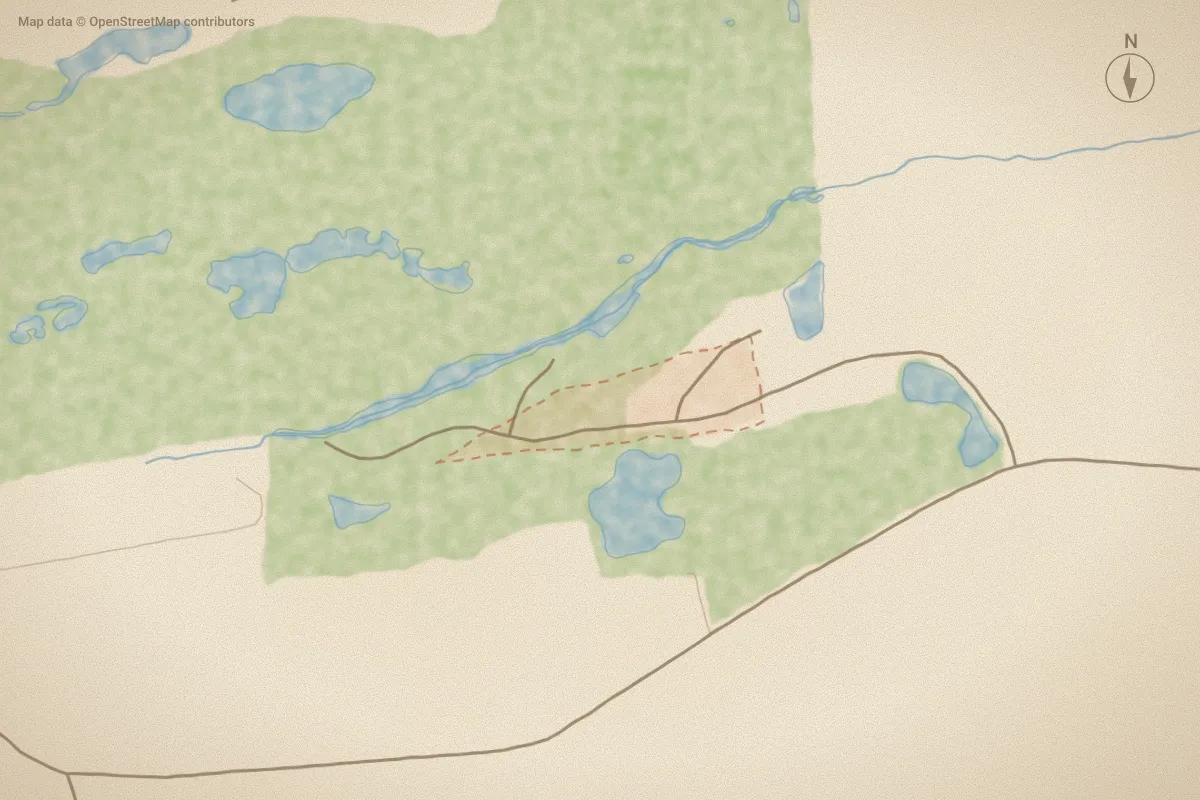 Watercolor map of Deveron in Greenville, NC, showing its streets, water and surroundings