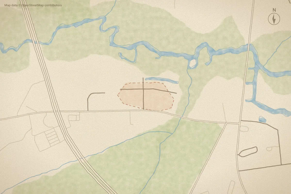 Watercolor map of Dickens Park in Newport, NC, showing its streets, water and surroundings