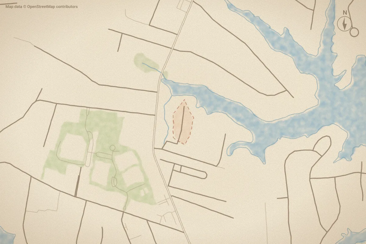 Watercolor map of Dill Creek in Morehead City, NC, showing its streets, water and surroundings
