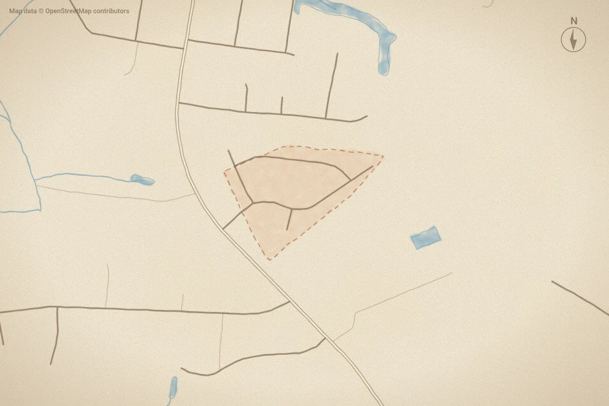 Watercolor map of Eagles Pointe in Goldsboro, NC, showing its streets, water and surroundings