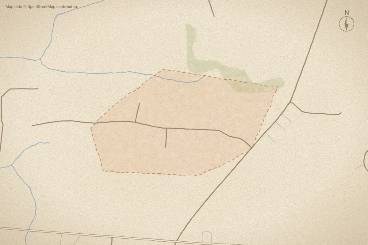 Watercolor map of East Ridge in Ayden, NC, showing its streets, water and surroundings
