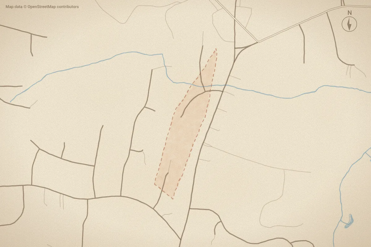 Watercolor map of Eastern Pines Crossing in Greenville, NC, showing its streets, water and surroundings