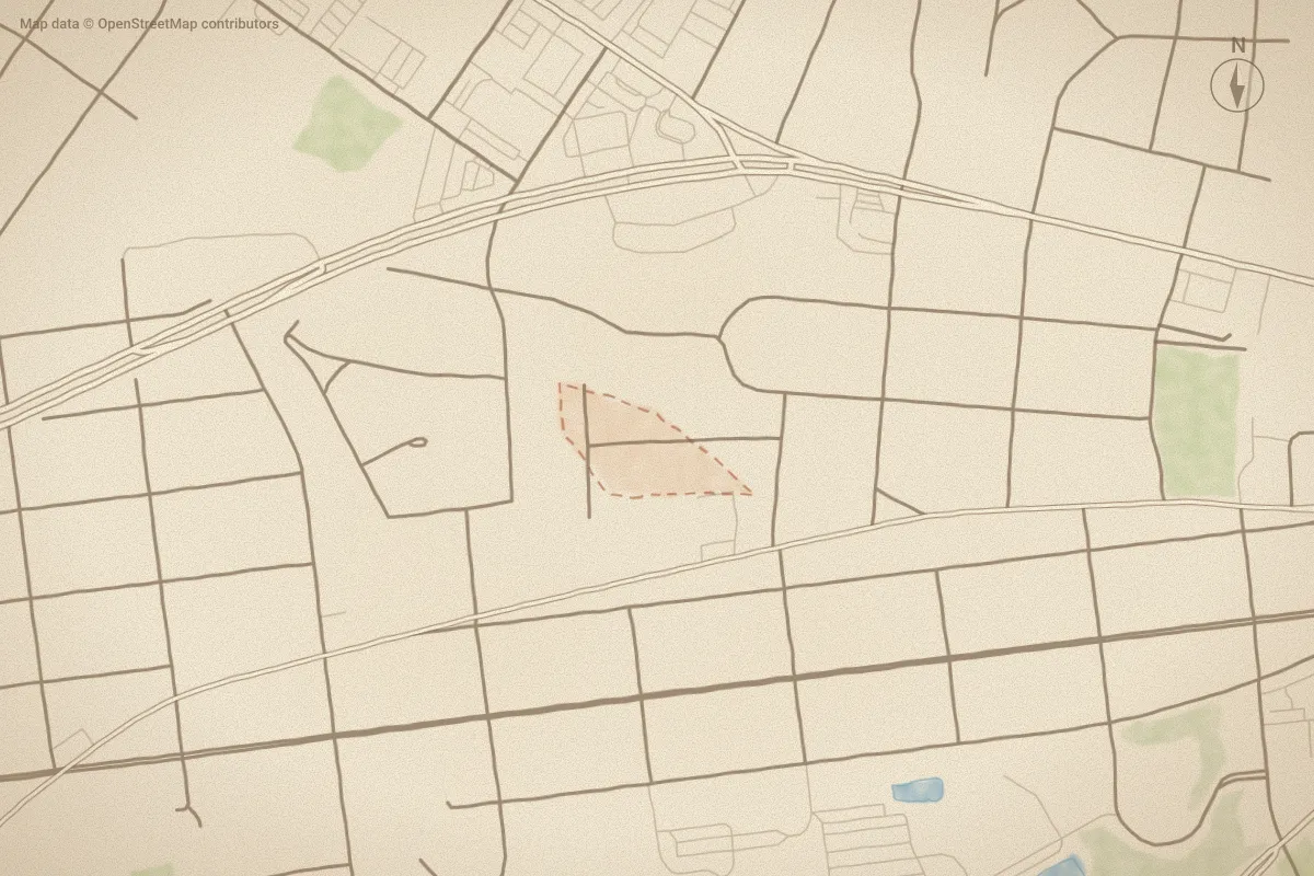 Watercolor map of Elmwood in New Bern, NC, showing its streets, water and surroundings