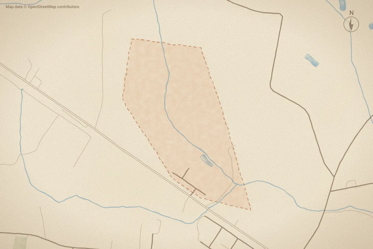 Watercolor map of Emily Gardens in Selma, NC, showing its streets, water and surroundings