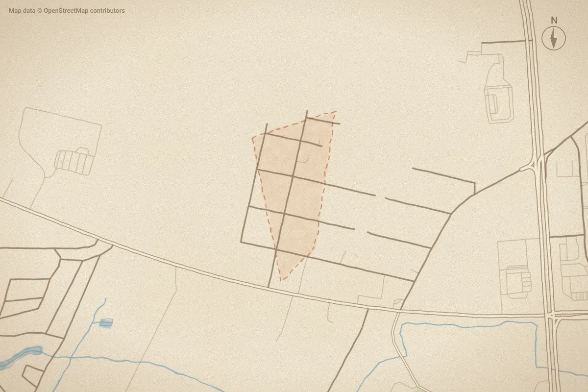 Watercolor map of Floral Park in Greenville, NC, showing its streets, water and surroundings