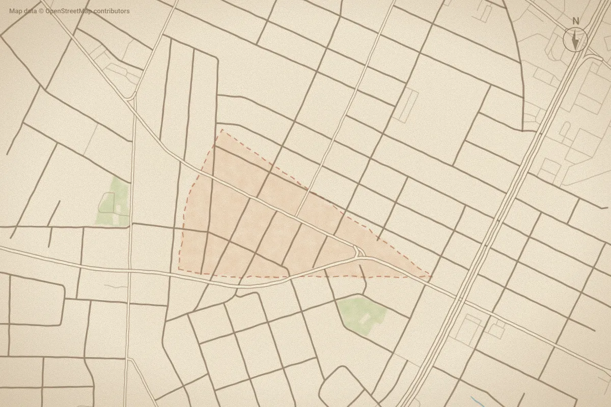 Watercolor map of Freeman Place in Wilson, NC, showing its streets, water and surroundings