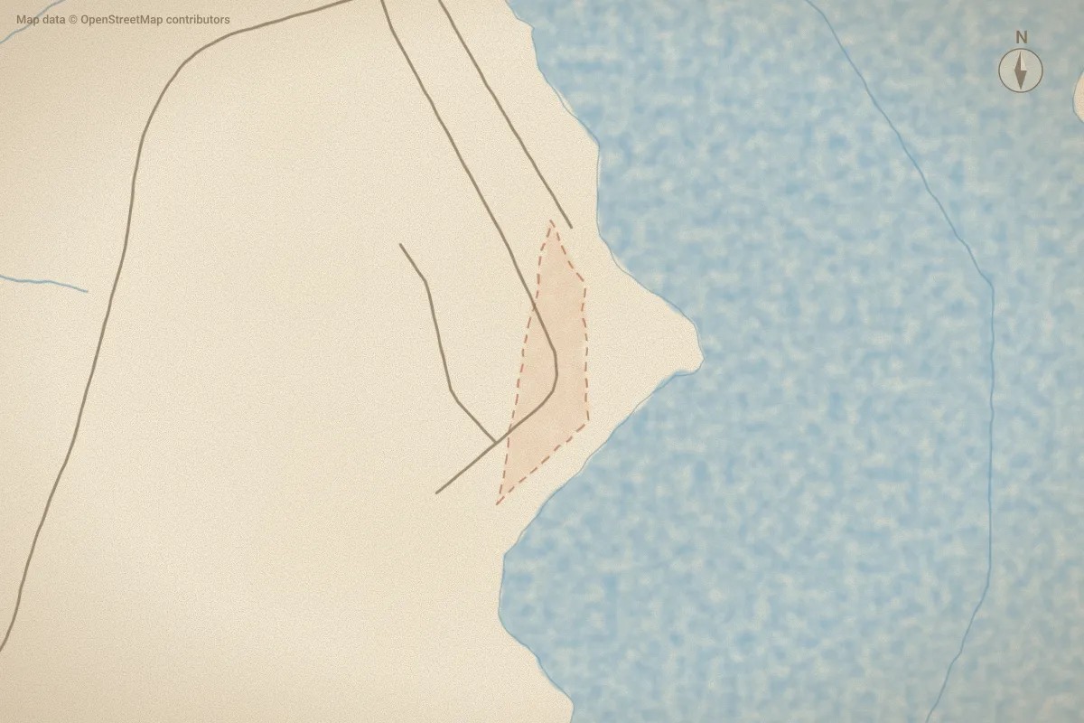Watercolor map of Fulshire Plantation in Havelock, NC, showing its streets, water and surroundings