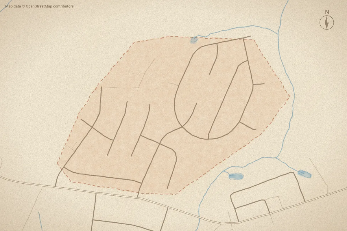 Watercolor map of Gander Lake in Princeton, NC, showing its streets, water and surroundings