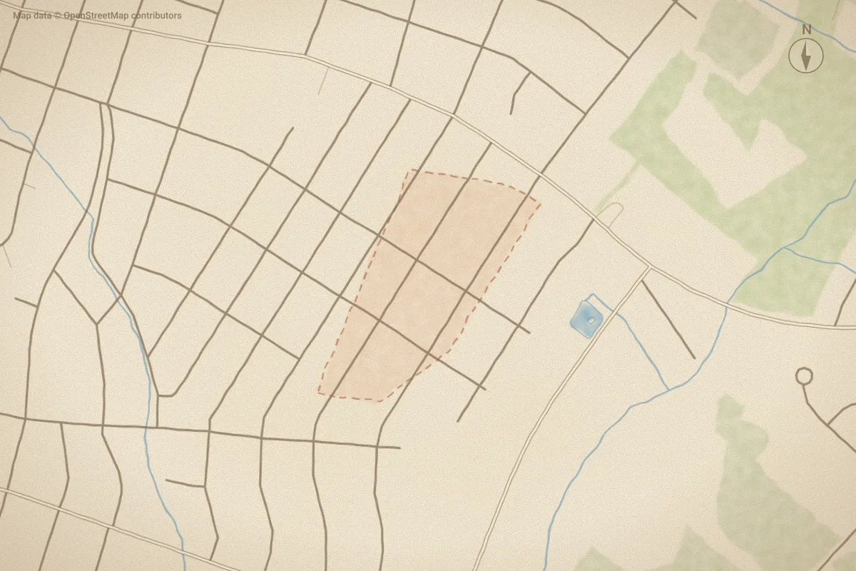 Watercolor map of Glen Haven in Goldsboro, NC, showing its streets, water and surroundings