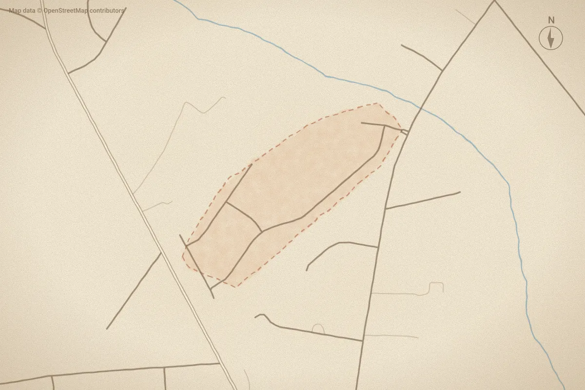 Watercolor map of Gracyn's Creek in Pikeville, NC, showing its streets, water and surroundings