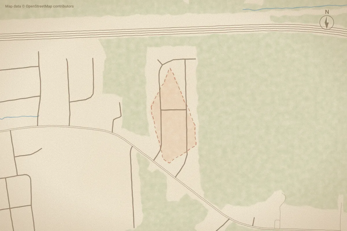 Watercolor map of Greenwood Forest in Greenville, NC, showing its streets, water and surroundings