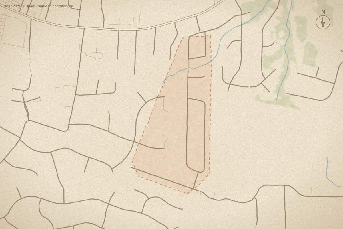 Watercolor map of Hardee Acres in Greenville, NC, showing its streets, water and surroundings