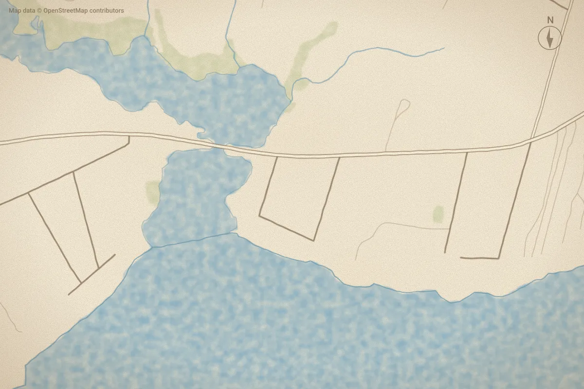 Watercolor map of Hibbs in Newport, NC, showing its streets, water and surroundings