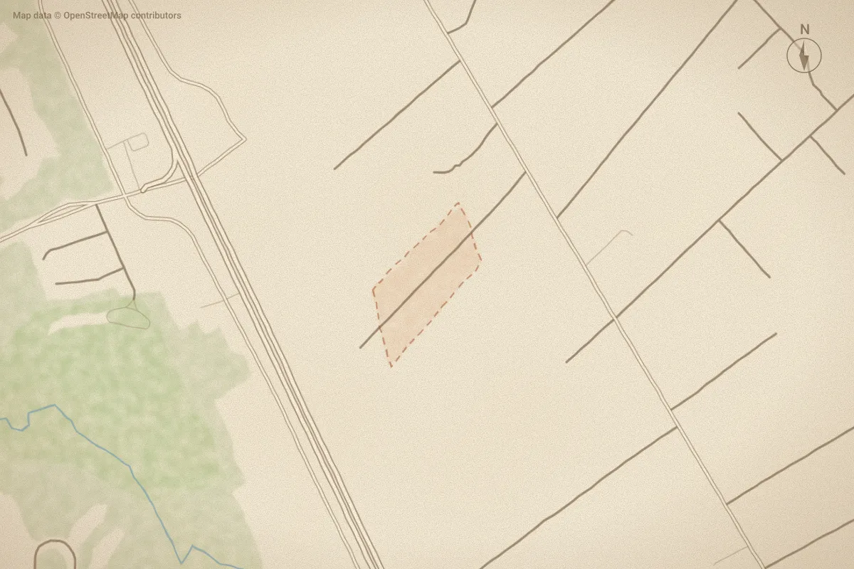 Watercolor map of Hickory Grove in New Bern, NC, showing its streets, water and surroundings