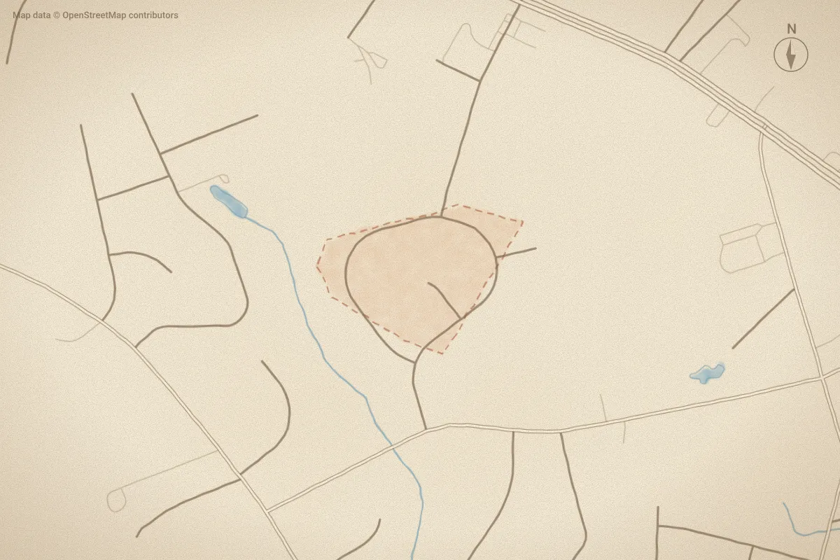 Watercolor map of Highwoods in Goldsboro, NC, showing its streets, water and surroundings