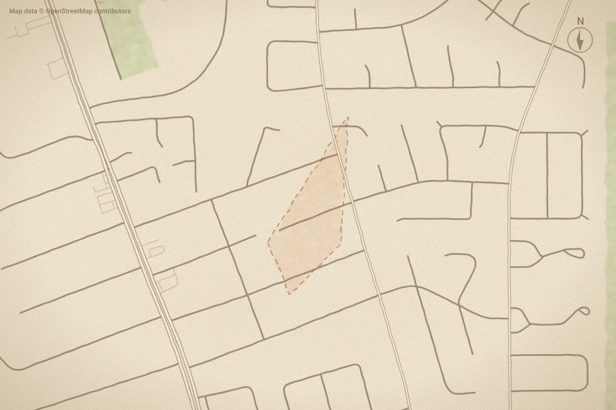 Watercolor map of Hills in Havelock, NC, showing its streets, water and surroundings