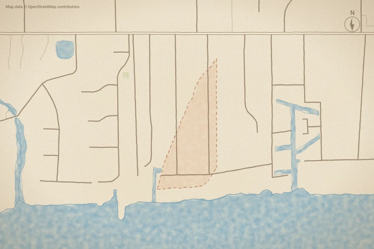 Watercolor map of Ho Ho Village in Newport, NC, showing its streets, water and surroundings