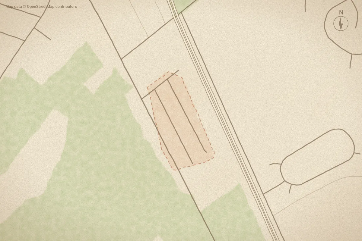 Watercolor map of Indian Woods in New Bern, NC, showing its streets, water and surroundings