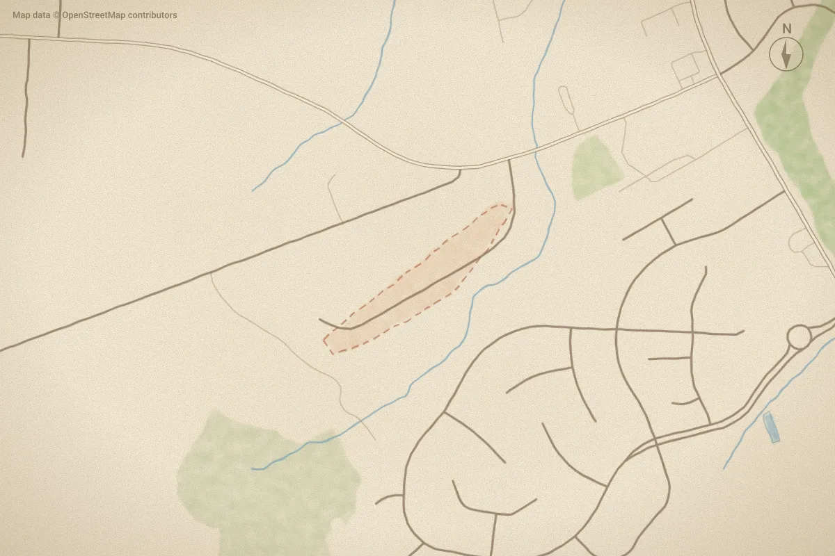 Watercolor map of Jamestown in Wilson, NC, showing its streets, water and surroundings