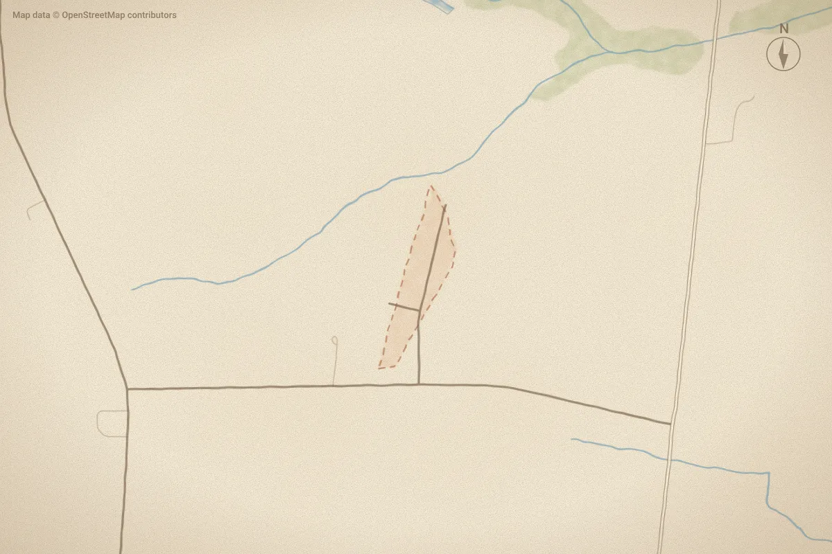 Watercolor map of Jamestowne Col in Pikeville, NC, showing its streets, water and surroundings