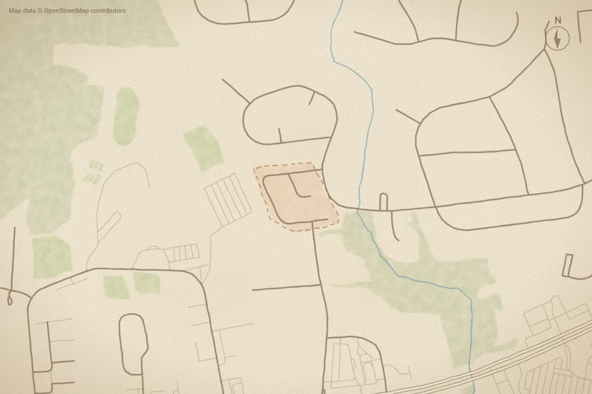 Watercolor map of Jimmies Creek in New Bern, NC, showing its streets, water and surroundings