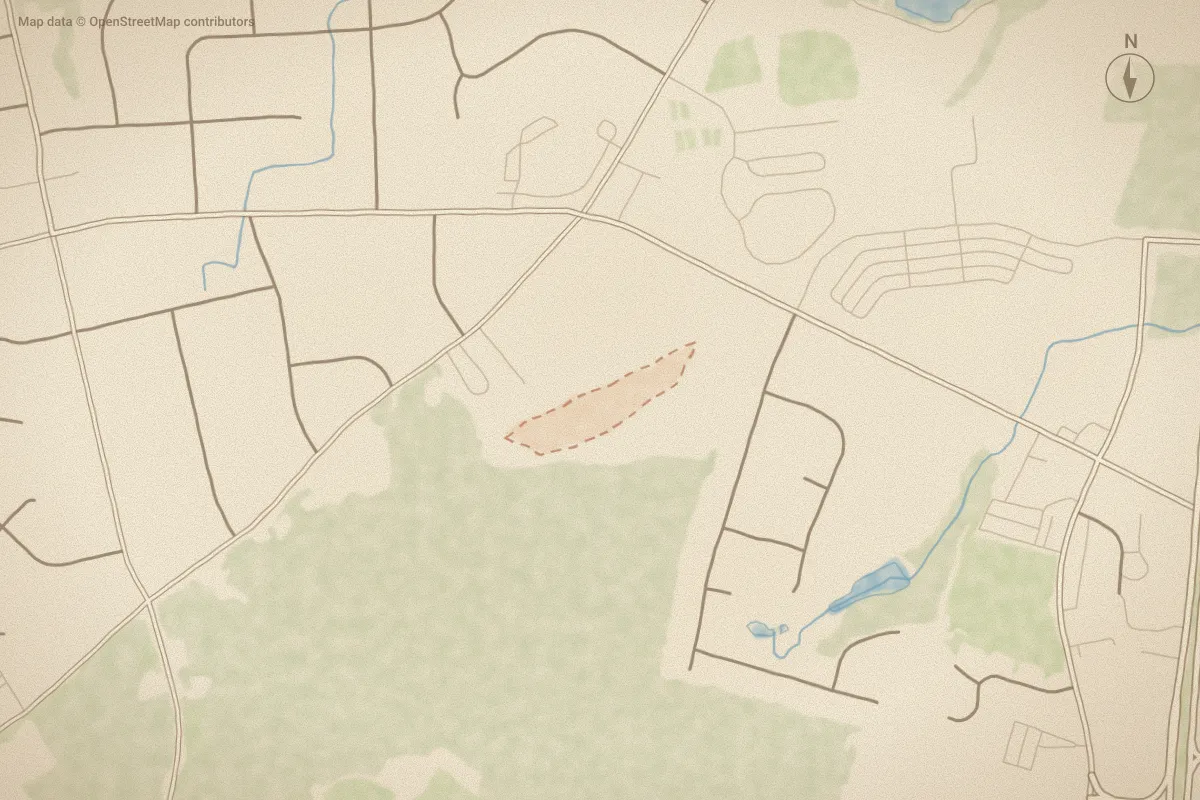 Watercolor map of Joyner Park in Rocky Mount, NC, showing its streets, water and surroundings