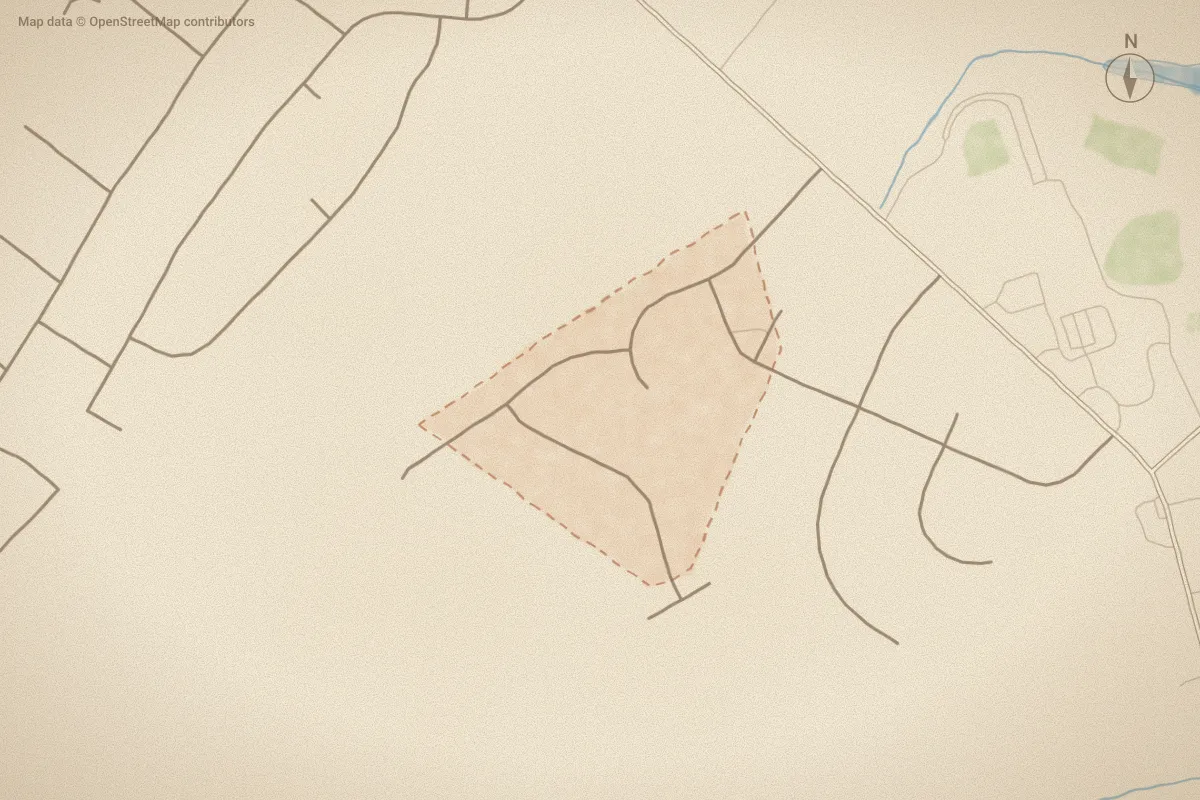 Watercolor map of Kelliwood in Goldsboro, NC, showing its streets, water and surroundings