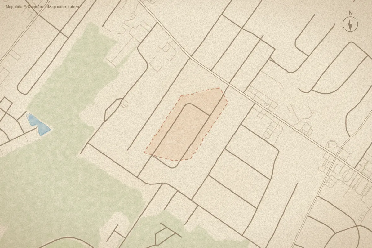Watercolor map of Kenwood in New Bern, NC, showing its streets, water and surroundings