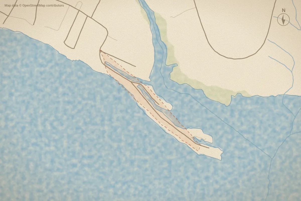 Watercolor map of Kilby Island in Bath, NC, showing its streets, water and surroundings