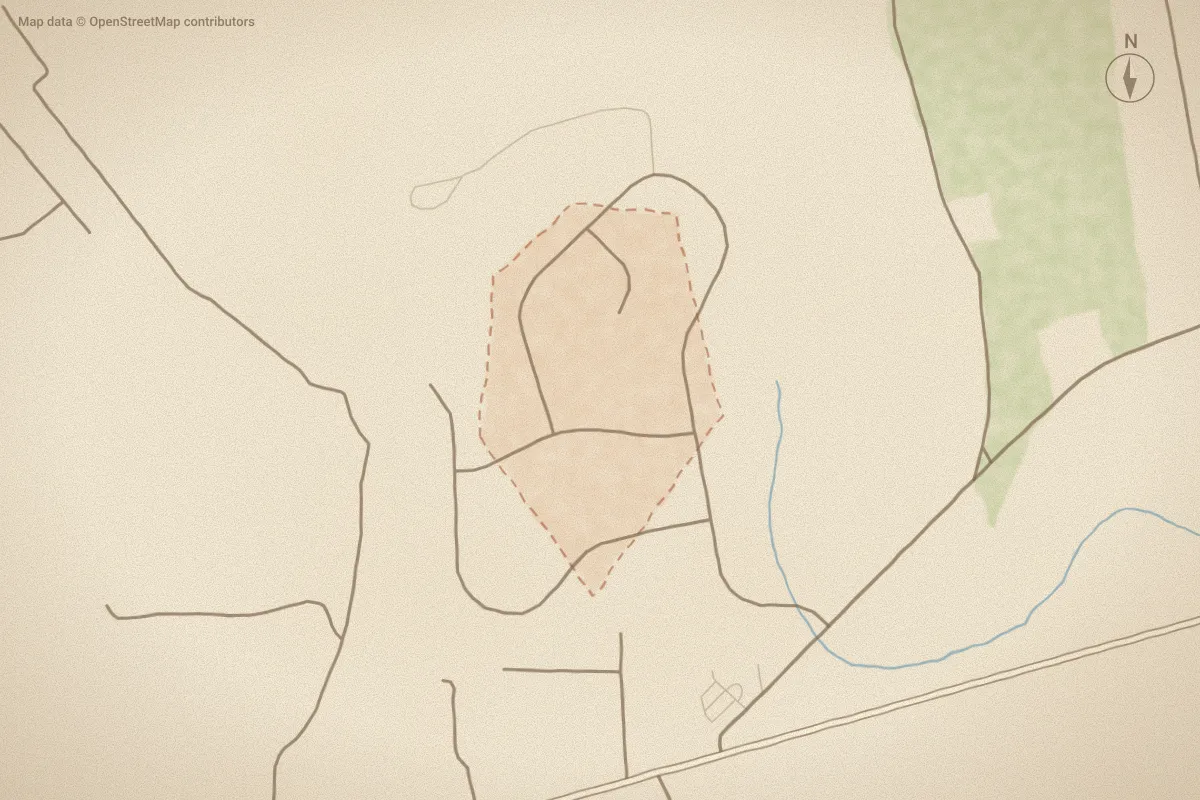 Watercolor map of Lake Arthur Estate in Newport, NC, showing its streets, water and surroundings