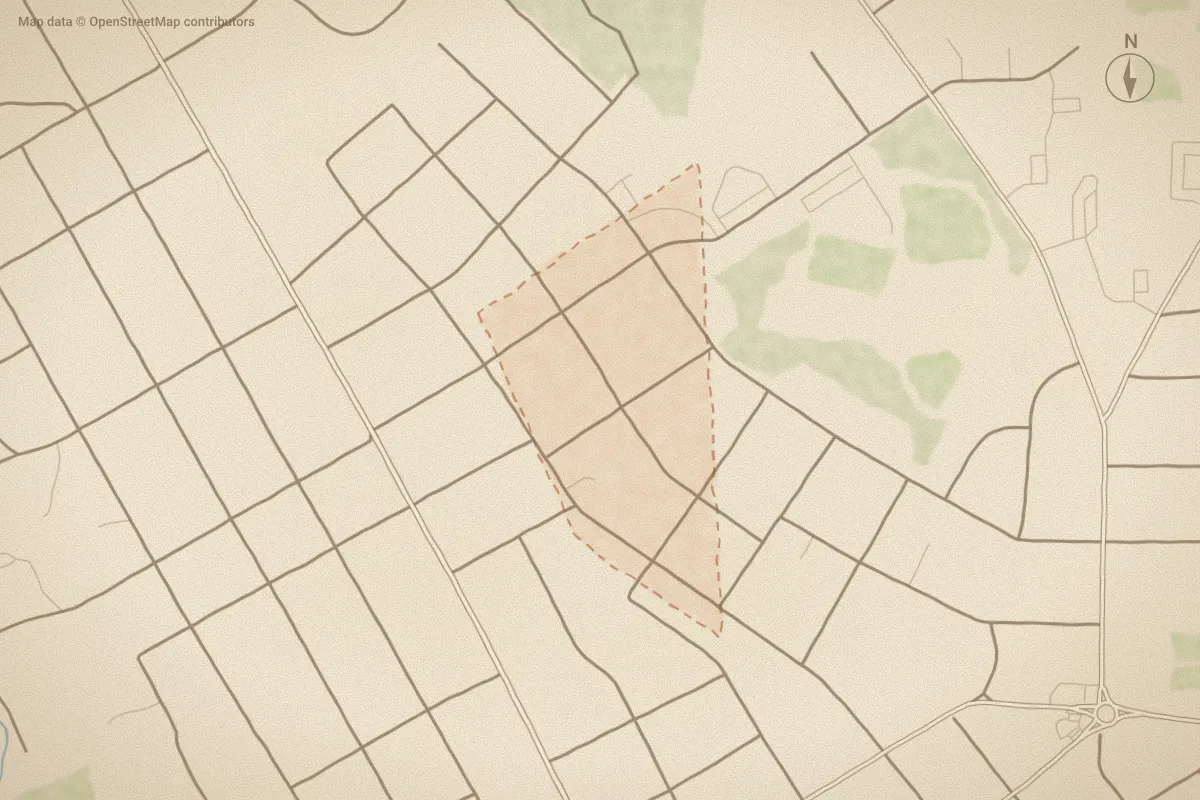Watercolor map of Lane Woods in Wilson, NC, showing its streets, water and surroundings