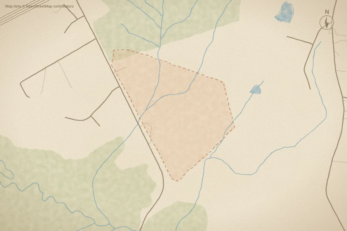 Watercolor map of Long Point Reserve in Vass, NC, showing its streets, water and surroundings