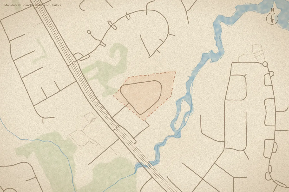 Watercolor map of Lynnwayne in Havelock, NC, showing its streets, water and surroundings