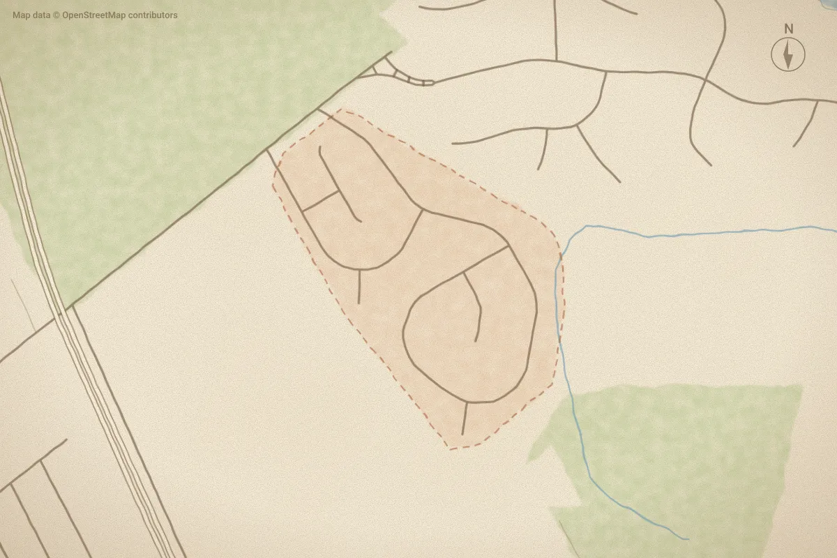 Watercolor map of Lynnwood Highlands in New Bern, NC, showing its streets, water and surroundings