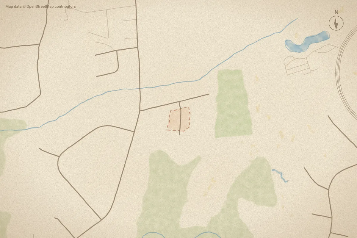 Watercolor map of Madisons Court in New Bern, NC, showing its streets, water and surroundings