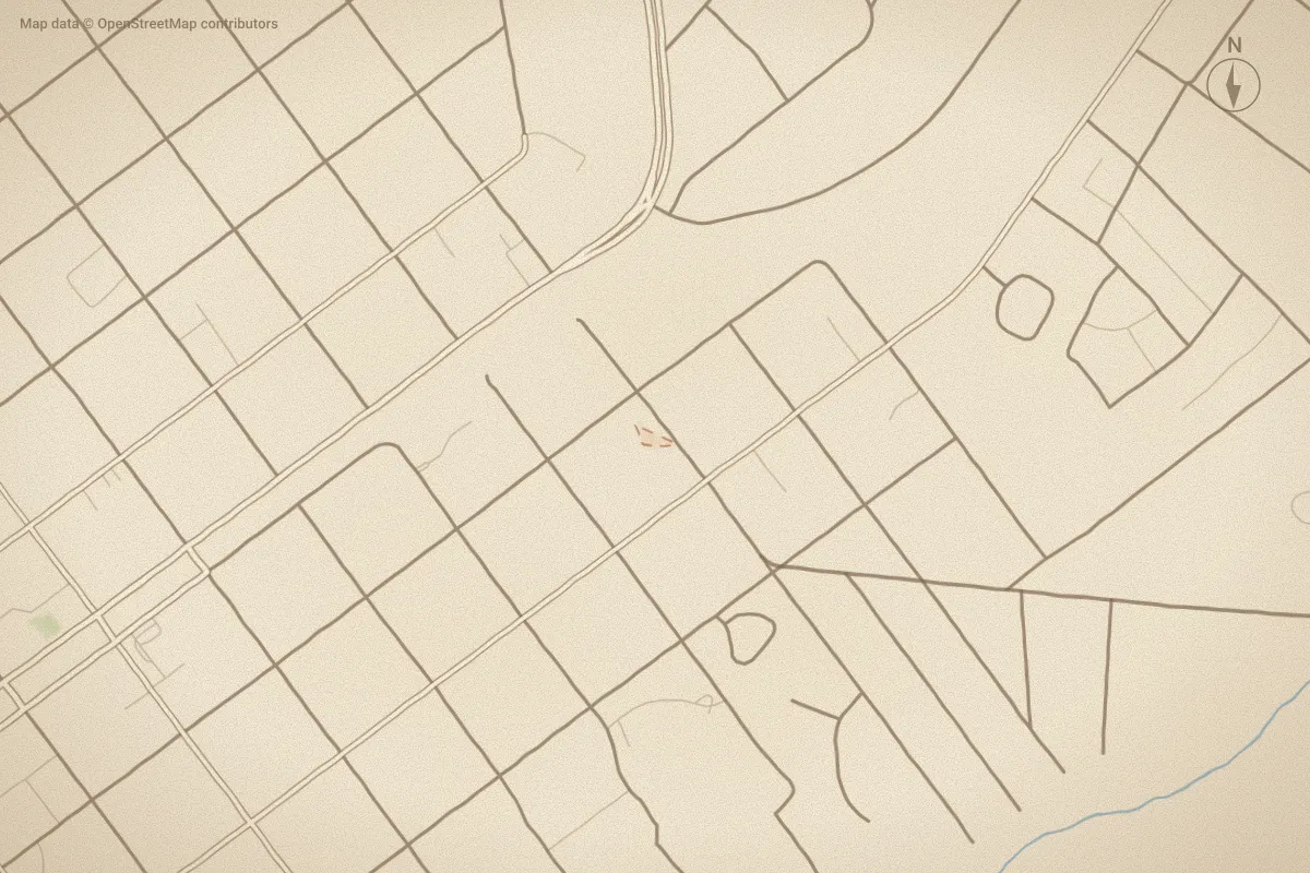 Watercolor map of Magnolia Courtyards in Southern Pines, NC, showing its streets, water and surroundings