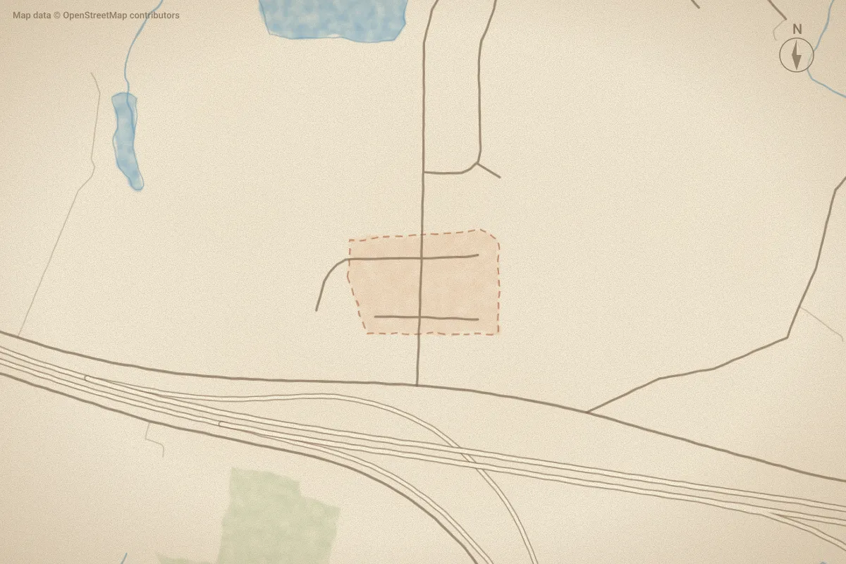 Watercolor map of Magnolia in Goldsboro, NC, showing its streets, water and surroundings