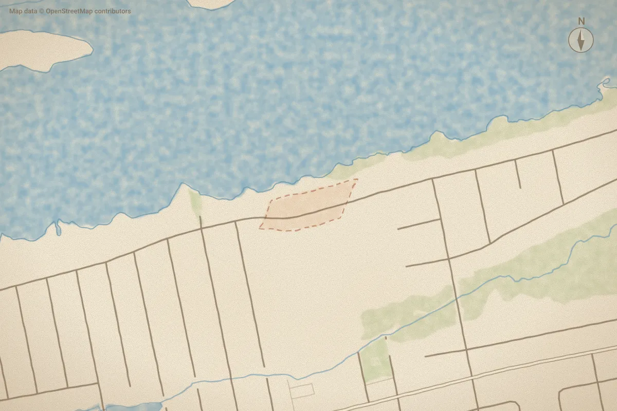 Watercolor map of Maritime Forest in Emerald Isle, NC, showing its streets, water and surroundings