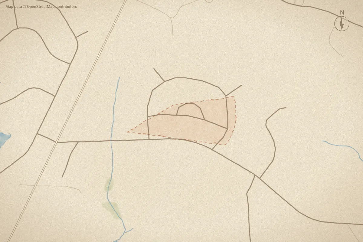 Watercolor map of McLean Landing in Cameron, NC, showing its streets, water and surroundings