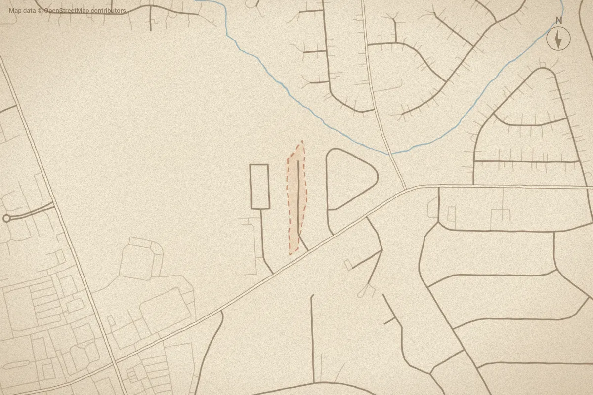 Watercolor map of Meeting Place in Greenville, NC, showing its streets, water and surroundings