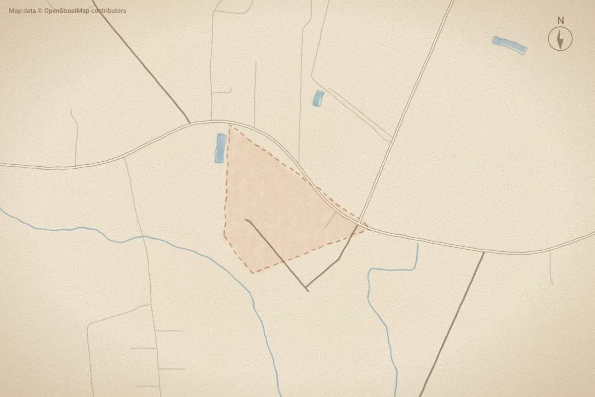 Watercolor map of Middleton Place in Elm City, NC, showing its streets, water and surroundings