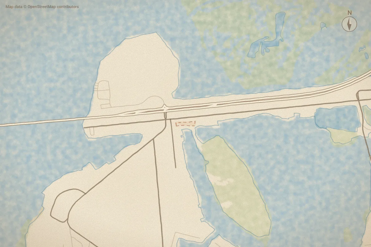 Watercolor map of Morgan Creek Landing in Beaufort, NC, showing its streets, water and surroundings