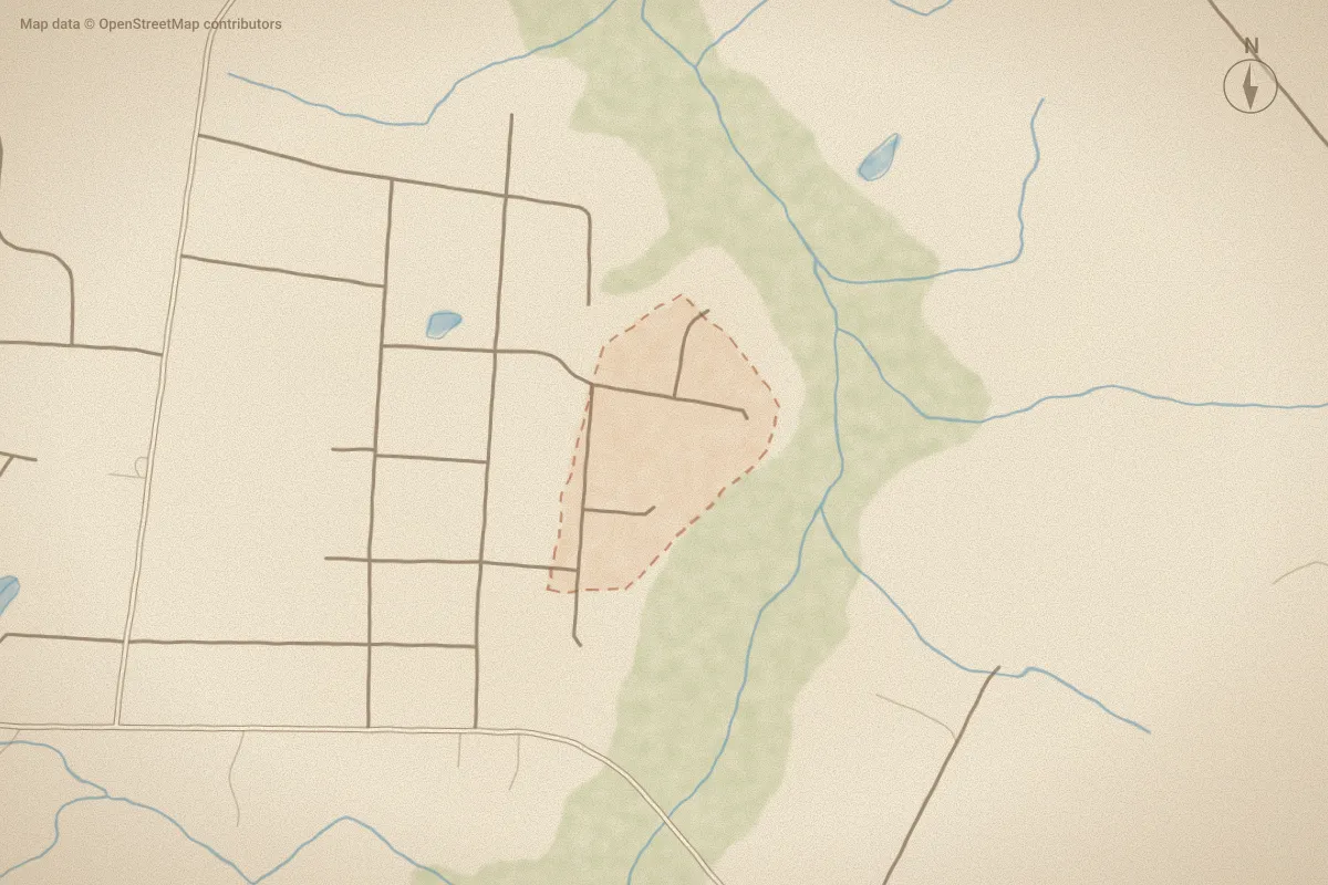 Watercolor map of Morgan View in Elizabeth City, NC, showing its streets, water and surroundings