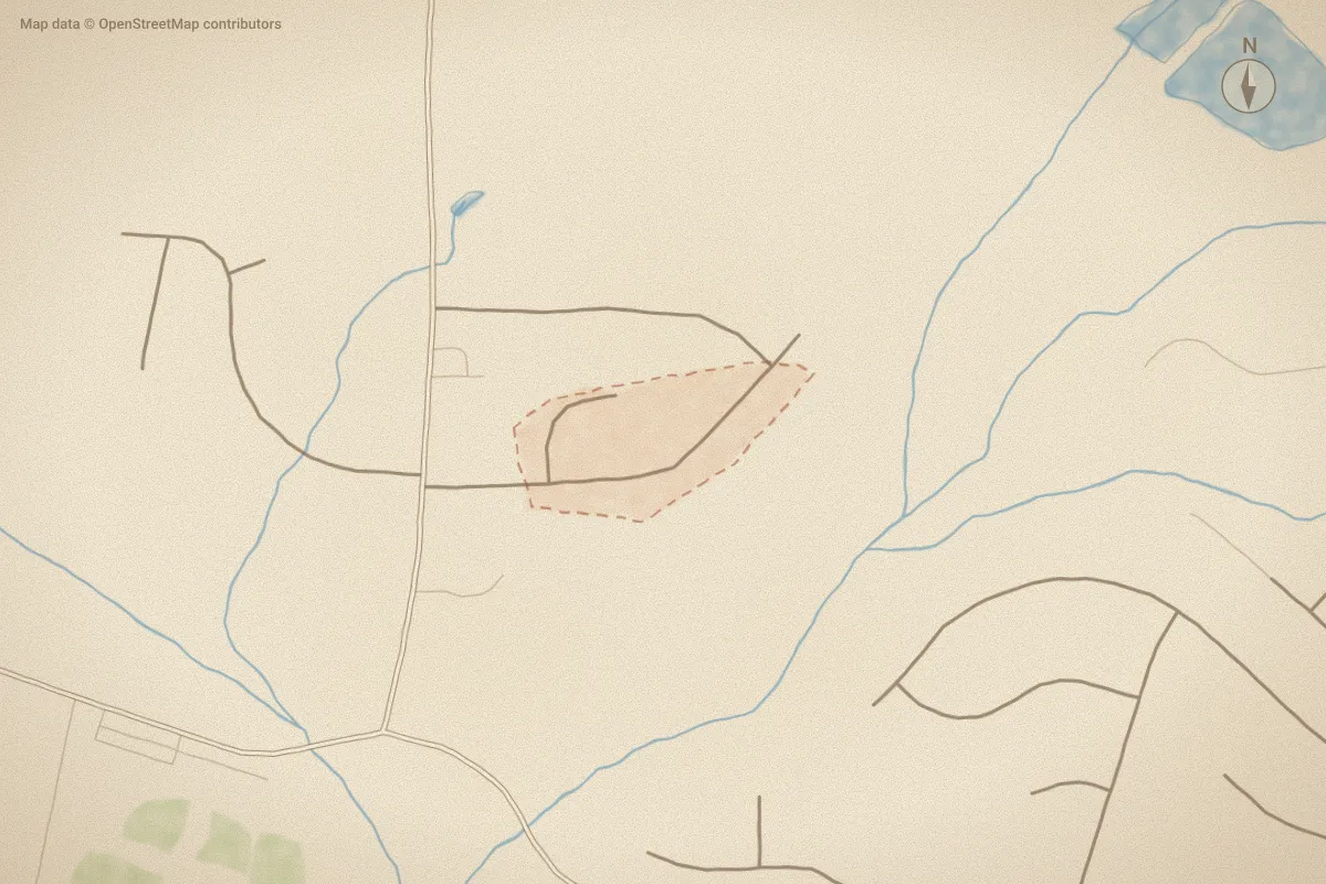 Watercolor map of Myrtle Wood in Pikeville, NC, showing its streets, water and surroundings