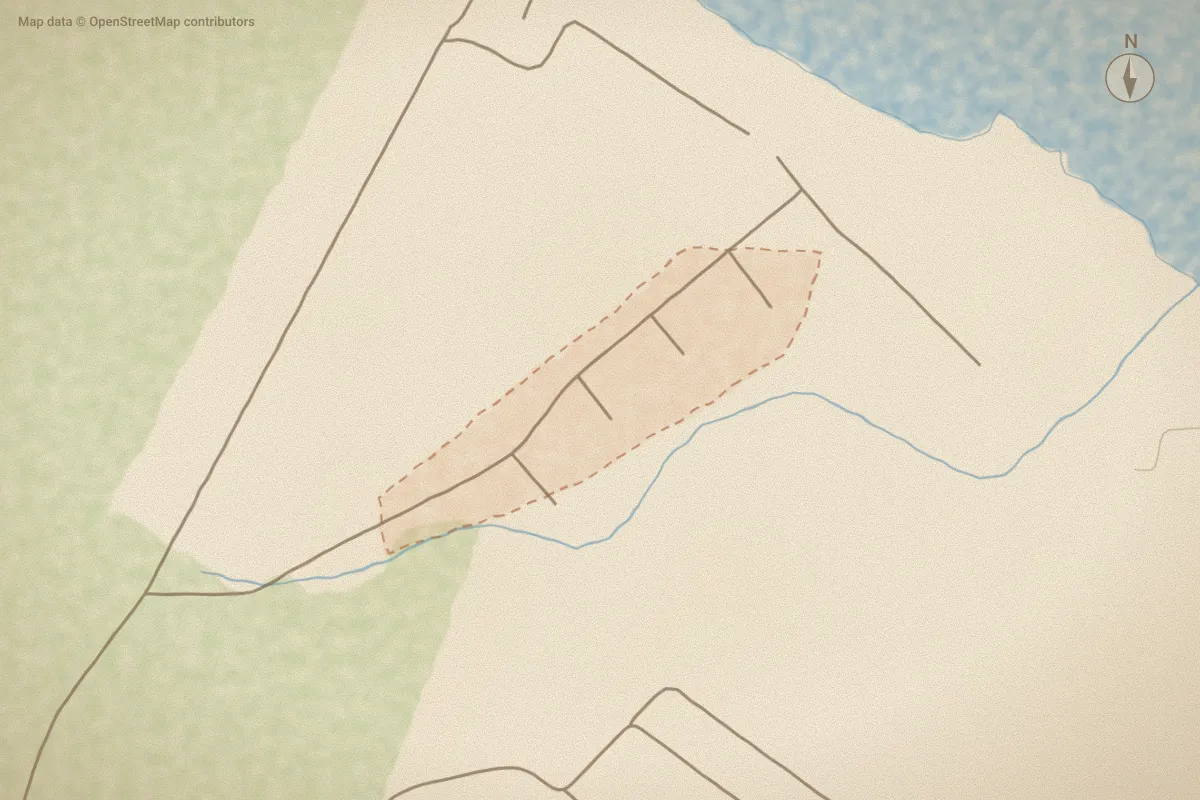 Watercolor map of Neuse Point in Havelock, NC, showing its streets, water and surroundings