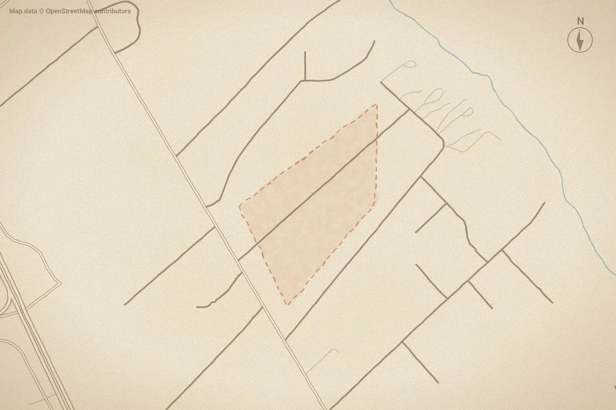 Watercolor map of Neuse River Estates in New Bern, NC, showing its streets, water and surroundings