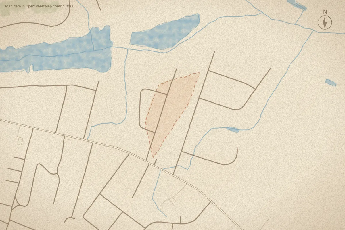 Watercolor map of New Hope in Goldsboro, NC, showing its streets, water and surroundings